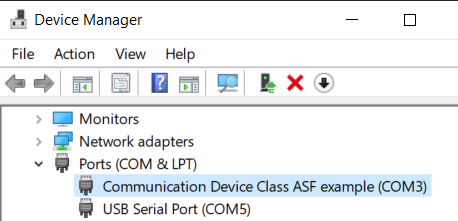 Windows Device Manager showing the Ports (COM and LPT) section