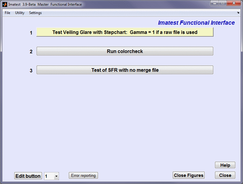 functional_interface_window Imatest Functional Interface with three buttons shown