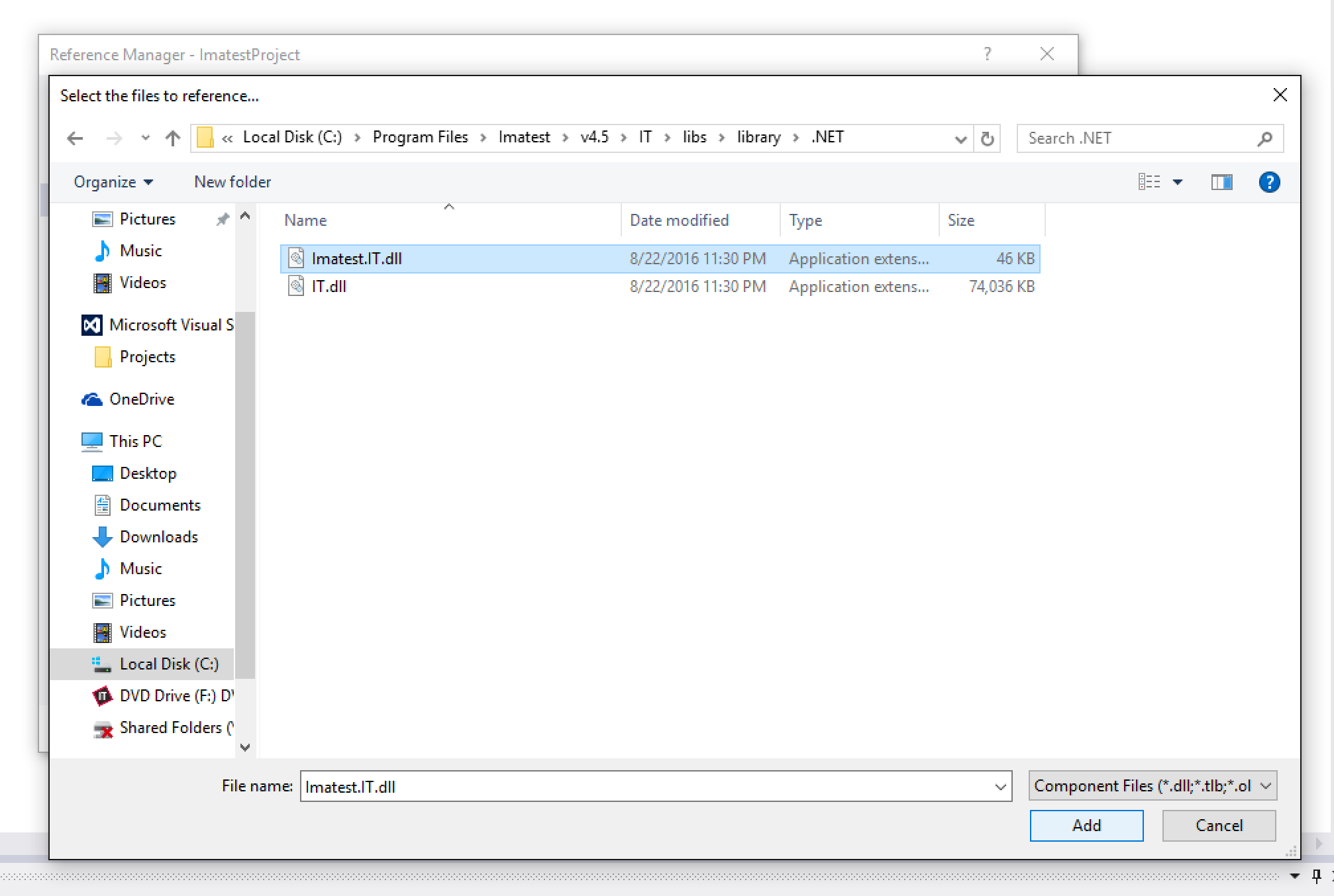 DotNet Acquisition - Reference Manager - Browse Imatest.IT.dll