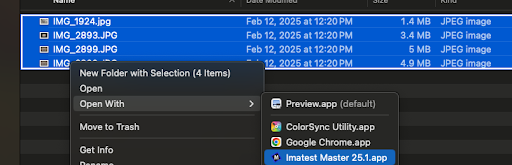 Open with Imatest for a multiple files on MacOS